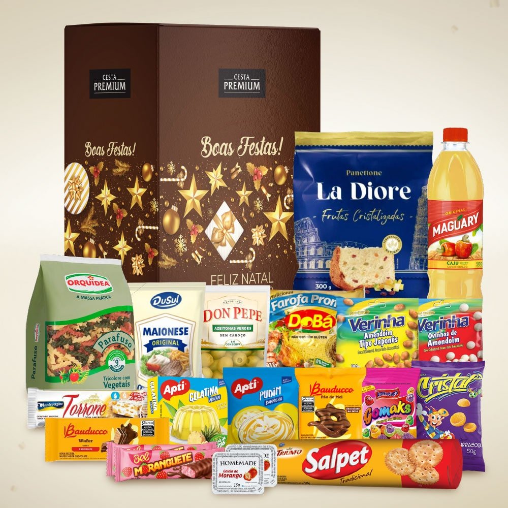Cesta de Natal Magia com panettone e itens natalinos para empresas